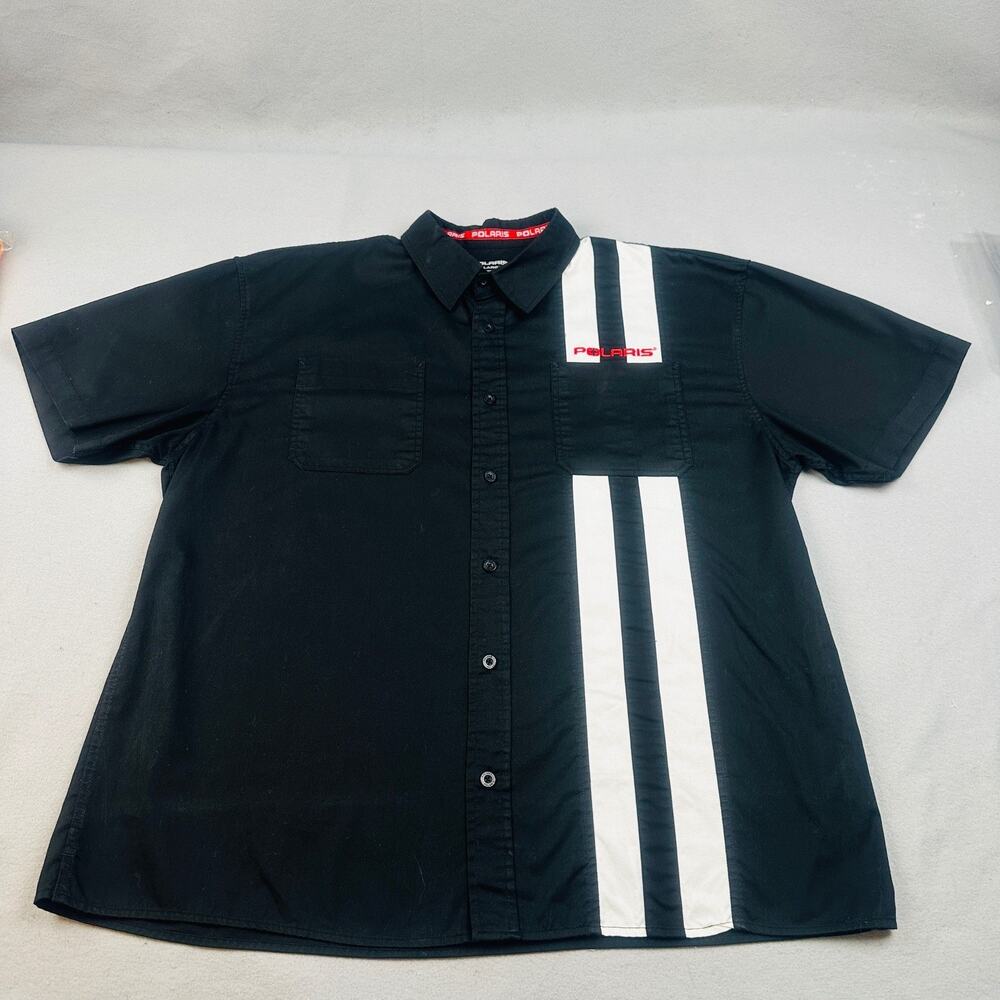 Polaris Racing Button Front Shirt Mens XL Black Stripe Garage Work Moto ATV
